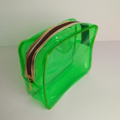 China Travel Green PVC Zipper Makeup Toiletry Bag 20*15*10cm Opp Bag Packing for sale