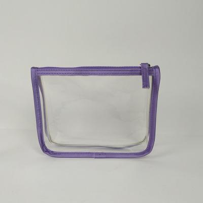 China Transparent Clear EVA Plastic Bags 18*11*5cm PU Trim Zipper Closure for sale