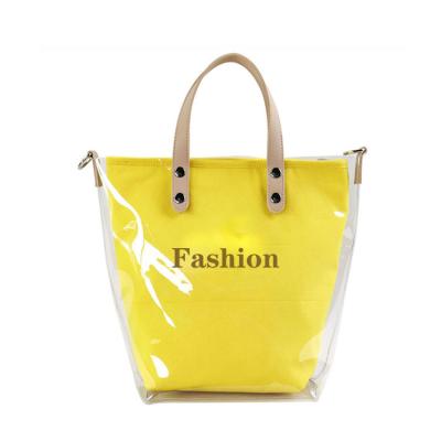 China Shopping Transparent PVC Crossbody Tote Bag 30*35*15cm With Canvas Insert Bags for sale