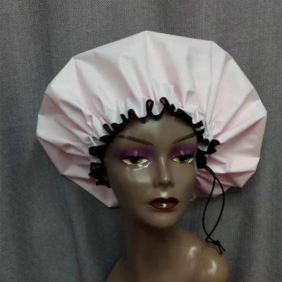 China EVA Satin Lined Shower Cap 16'' Diameter With Adjustable String for sale