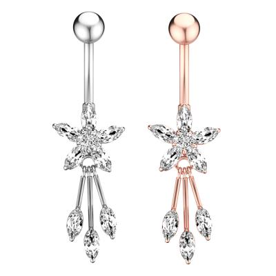 China Hot Selling Vintage eBay 304 Stainless Steel Flower Branch Zircon Navel Nail Shape Perforated Jewelry for sale