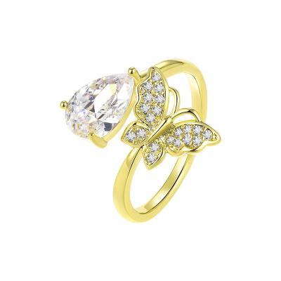 China Central Institute of Statistics environment-friendly pastoral cold Korean butterfly version niche ring zircon drop water new open ring for sale