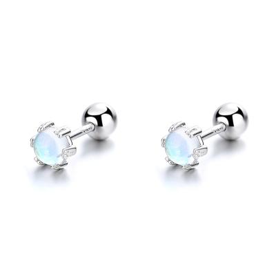 China New 925 Sterling Silver Round Casual/Sporty Moonstone Stud Earrings Shape Piercing Jewelry for sale