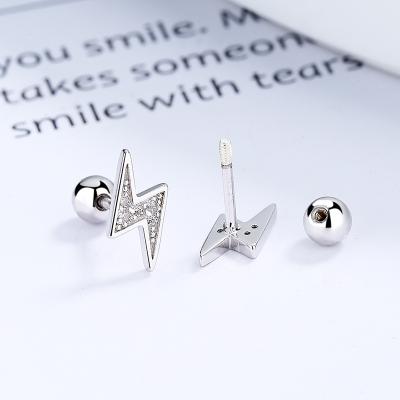 China Hot Sale 925 Sterling Silver Lightning Zircon Stud Earrings Hiphop Amazon Fashion Piercing Jewelry for sale