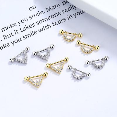 China BOHEMIA AliExpress Hot Selling 925 Sterling Silver Half Round Zircon Stud Earrings Shape Piercing Jewelry for sale