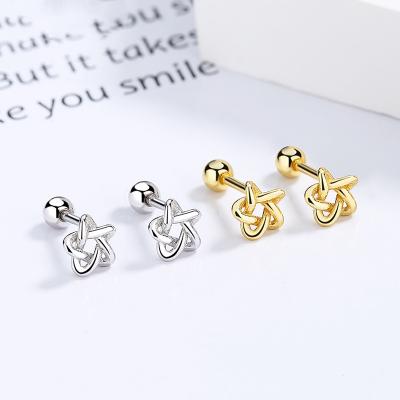 China Amazon Casual/Sporty Hot Selling 925 Sterling Silver Simple Pentagram Stud Earrings Shape Perforated Jewelry for sale