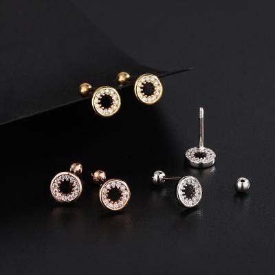 China Amazon Casual/Sporty Hot Selling 925 Sterling Silver Round Hollow Zircon Stud Earrings Shape Perforated Jewelry for sale