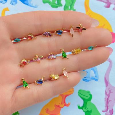 China Hot Selling Cute Amazon Dinosaur Small Series Zircon Stainless Steel Colorful Stud Earrings Shape Pierced Jewelry for sale