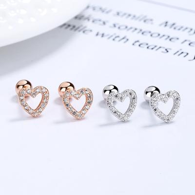 China Hot Selling Casual/Sporty Simple Fashion 925 Sterling Silver Love Heart Zircon Perforated Jewelry Amazon Earrings for sale