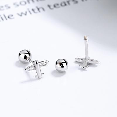 China New Style 925 Sterling Silver Casual/Sporty Zircon Aircraft Shape Earrings Shape Ear Bone Stud Earrings Piercing Jewelry for sale