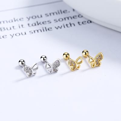 China 925 Sterling Silver Classic Stud Casual/Sporty Hot Selling Piercing Jewelry Hollow Butterfly Zircon Facebook Stud Earrings for sale