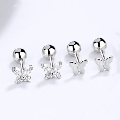 China New Classic Casual/Sporty Style 925 Sterling Silver Shiny Butterfly Earrings Perforated Jewelry for sale