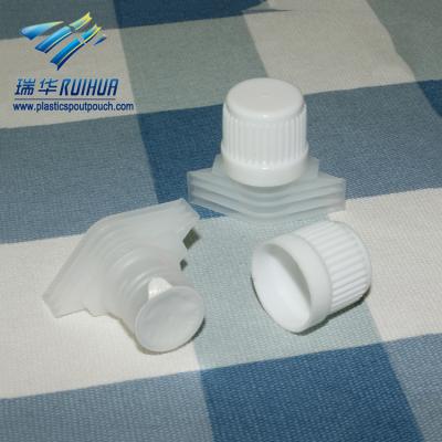 China Non Spill Liquid Pouch Plastic Spout With Aluminum Film Cover And Cap for sale