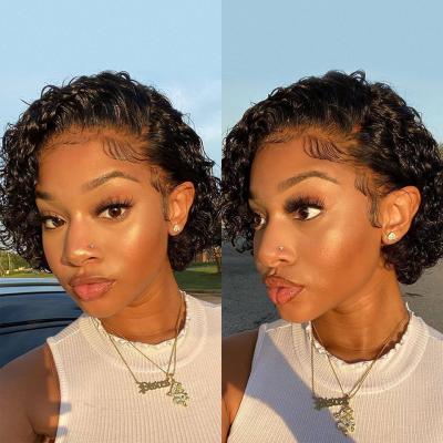 Chine 100% Curly Bob Wigs For Women Bouncy Curly Short Curly Pixie Cut Wig Water Wave Water Wave Hair Wig Preplucked Human Hair à vendre