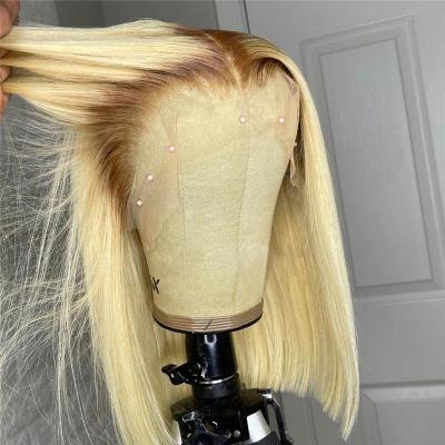 China Brazilian Straight Bob Wig 13x4 Pre Plucked Short Bob Wigs Transparent Lace Front Orange Ombre With Baby Hair Human Honey for sale