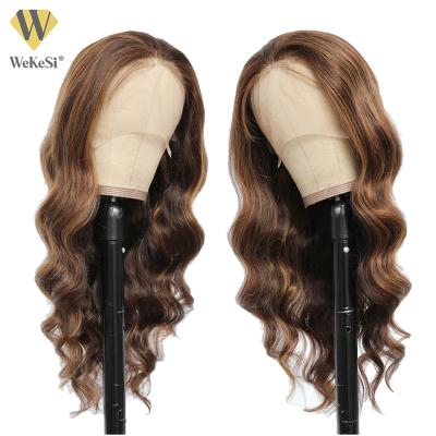 China Body Wave Highlight Piano 4/27 30 Inch Lace Closure Wig Ombre 13X4 HD Lace Front Human Hair Virgin Straight Transparent Wigs for sale