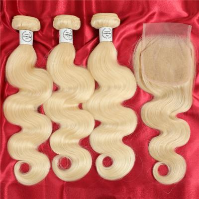 China Silky Straight Wave Wholesale 613 Blonde Hair Weave Bundles Brazilian Virgin Hair 613 Bundles With HD Lace Headband Closure for sale