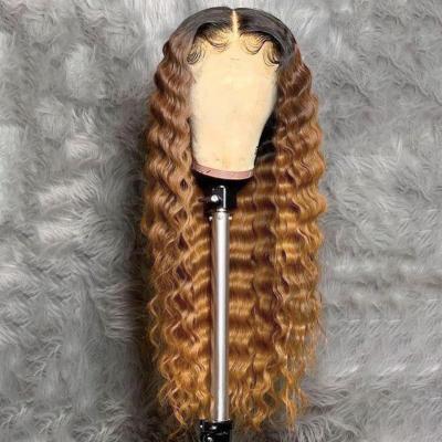 中国 Deep Wave 1B/27 Deep Wave Blonde Ombre Colored 13X4 Lace Front Human Hair Wig 150% With Baby Bleached Brazilian Remy Hair 販売のため