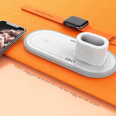 China 3 IN 1 MOXOM Wireless Charging Station 3 in 1 Wireless Charger Stand Charging Dock for iPhone Holder for Apple Watch Air Pods for sale