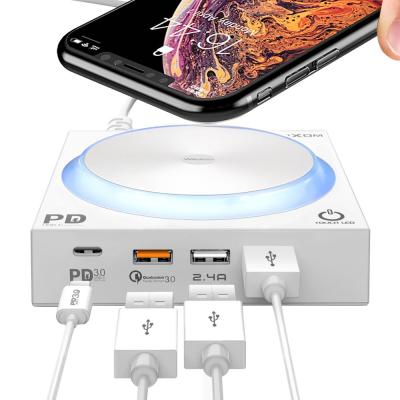 China MOXOM Wireless Charging Station 5Port USB Phone Charger 40W Wireless Wireless Charging Station with LED Light for sale