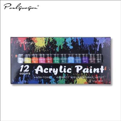 China Acrylic Paint Professional Non-Toxic Waterproof 12 Colors 12ml Acrylic Paint Set Glass Color Nail Art Painting Paint For Fabric Drawing for sale