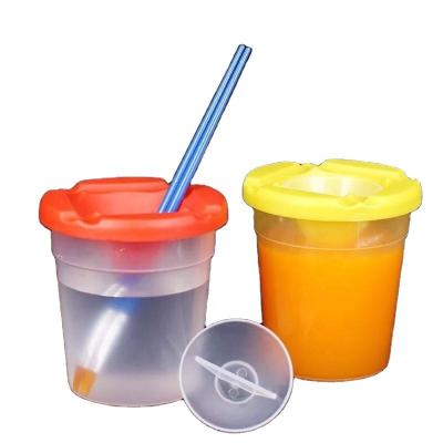 China Wash Brushes Factory Wholesale Kids Art Painting Brush Washing Pot NO-Spill Plastic Paint Cup With Lid for sale