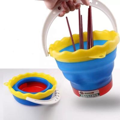 China Wash Sweeps Brush Seal Bucket Silicone Wash Barrel Collapsible Water Storage Bucket for Pen Brush and Car Cleaning for sale