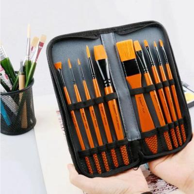 China Highest Quality Customized 10pcs Short Handle Acrylic Wooden Artist Watercolor Brush Set Imported Nylon Paint Brush Set for sale