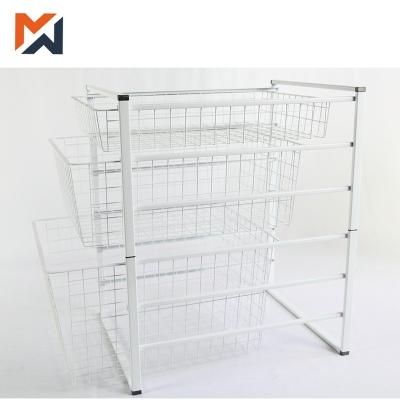 China Sustainable Metal Wire Basket Shelf For Hanging Basket With Wheels for sale