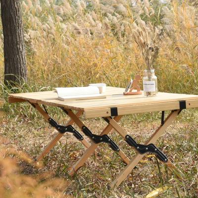 China Modern solid wood outdoor pine omelette table camp camping folding table self driving portable travel folding table and chair set for sale