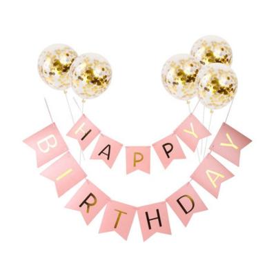 China Party Amazon Sales Happy Birthday Banner Hot Pink , Party Bunting Paper Birthday Flag Banner Balloon Decoration Unique for sale