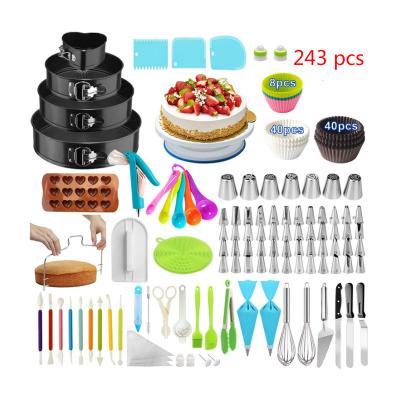 China Wholesale Stainless Steel Kit Baking Pastry Cake Decorating Tool Kit 243pcs Viable Cake Decorating Accessories Turntables for sale