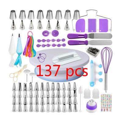 China Viable 137 Pcs/Set Cake Turntable Cake Decorating Tools Kit Rotary Table Baking Tool Baking Supplies Sets Piping Spout Piping Bag Set for sale