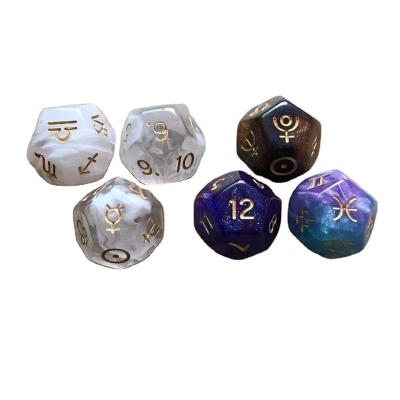 China Fashionable Two Color Starry Symbol Dice 12 Face Constellation Dice D12 Game  Colorful Lucky Galaxy Dice For Entertainment for sale