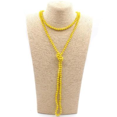 China 100 Color Women's Cute Knotted Necklace 145-150cm BOHEMIA Fashion Mini 6mm Crystal Glass Beads Long Necklace for sale