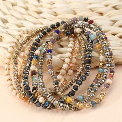 China BOHEMIA Feature Ladies Handmade Colorful Jewelry Custom Crystal Gold Plated Glass Beaded Simple Elastic Bracelets Bangle for sale