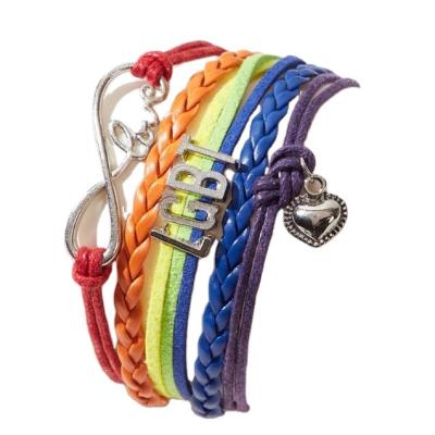 China Wholesale BOHEMIA LGBT PRIDE THE PROFESSOR RUNNING Love is love wins follow your heart rainbow leather bracelets for women for sale