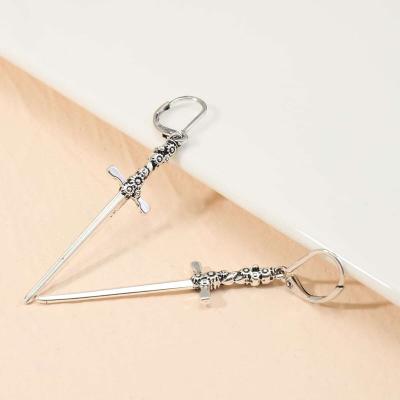 China Punk Fashion Customized Antique Zinc Alloy Silver Plated French Sword Ear Hook Earrings Chinese Funny Designer Earrings Wholesale for sale