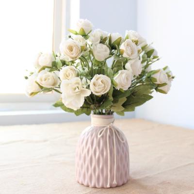 China Wedding Drop Shipping Mini Artificial Rose Home Bunch Flower Decoration Fake Cheap Artificial Flower For Home Decor for sale