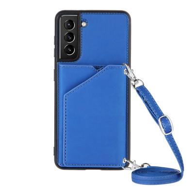 China Corner Four Protect Lanyard Necklace Chain Leather Phone Shockproof Case for Samsung Galaxy S21+-S21 plus S21 ultra 5G S21 5G for sale