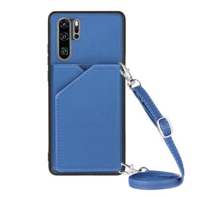 China Four Corner Protect Card Shockproof Wallet with Long Rope Cross Body Bag Flip Leather Stand Case Cover for Huawei P30 P30 pro for sale