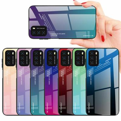 China Anti-drop For Xiaomi Poco M3 Shockproof Gradient Tempered Glass Back Cover Hybrid Case for sale