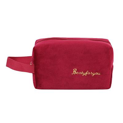 China Small Large Capacity Soft Makeup Pouch Travel Cosmetic Bag Set Velvet Bag Cosmetic Pouch With Zipper for sale