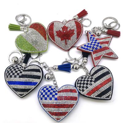 China New 2022 PU Key Chain Diamond Design Flag Heart Canadian Peach Leather Hot Hot Chain Hanging Bag Decoration Gift for sale