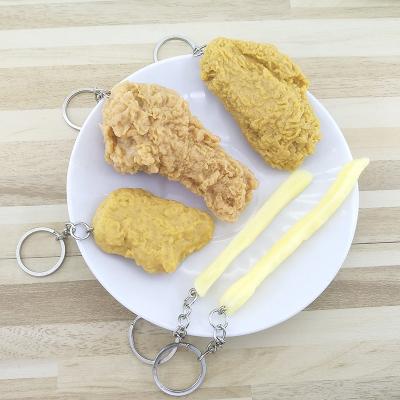 China Promotional Fried Leg Wing Pendant Children's Key Chain Nuggets Chicken Kid Simulation Food French Fries Toy Key Chain for sale