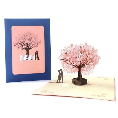 China Penta Angel Handmade Cherry Blossom Card Paper Pop Up Romantic Greeting Wedding Valentine Birthday Card 3D Flower Card Anniversary for sale