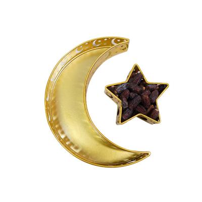 China Ramadan Decor Muslim Islamic Festival Durable Metal Tray Eid Mubarak Tableware Dessert Food Storage Box Moon Star Serving Tray for sale