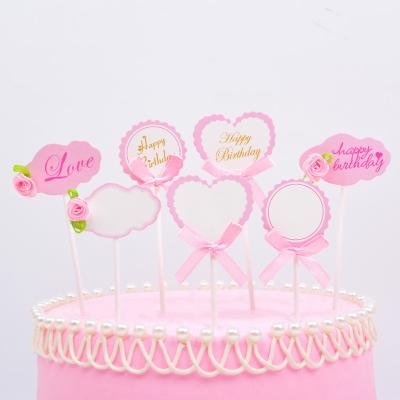 China Disposable Blank Can Write Card Birthday Cake Decoration Card Rose Lace Cake Topper for sale