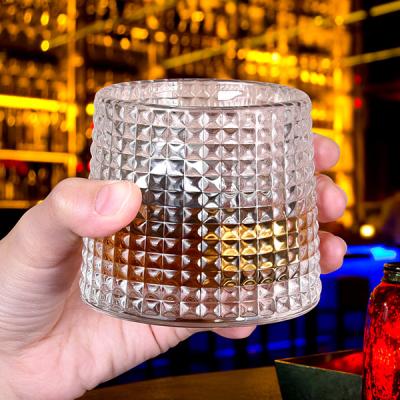 China WEIBU Agriculture Liquor Drinks Cup Creative Diamond Glasses Thick Base Whiskey Crystal Glass for sale