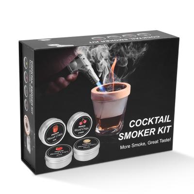 China Old Fashioned Wooden Cocktail Smoker Kit Whiskey Smoke Top Kit Ice Cubes Spoon Brush Hot Sale Party Whiskey Cocktail Smoker for sale